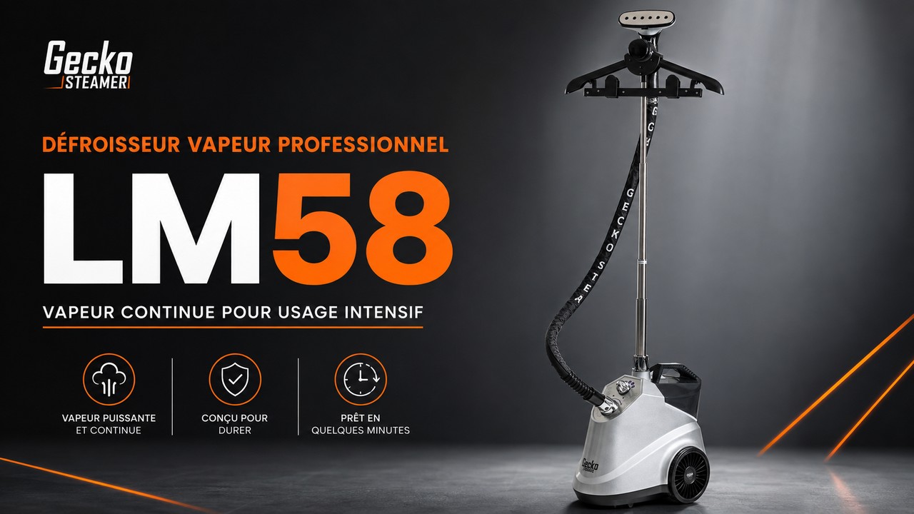 Défroisseur vapeur professionnel Gecko-Steamer LM58 en démonstration