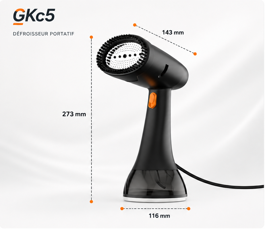 Dimensions du défroisseur portatif Gecko-Steamer GKc5