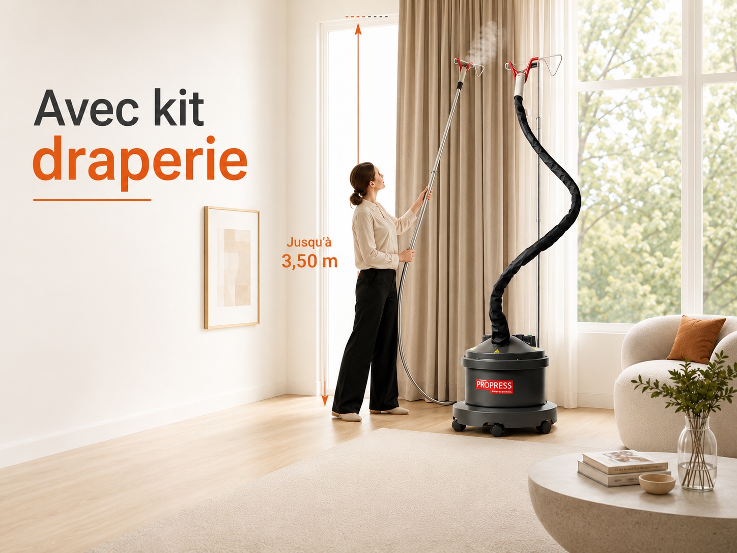 Kit draperie professionnel pour défroissage de rideaux et tentures jusqu’à 3,50 mètres